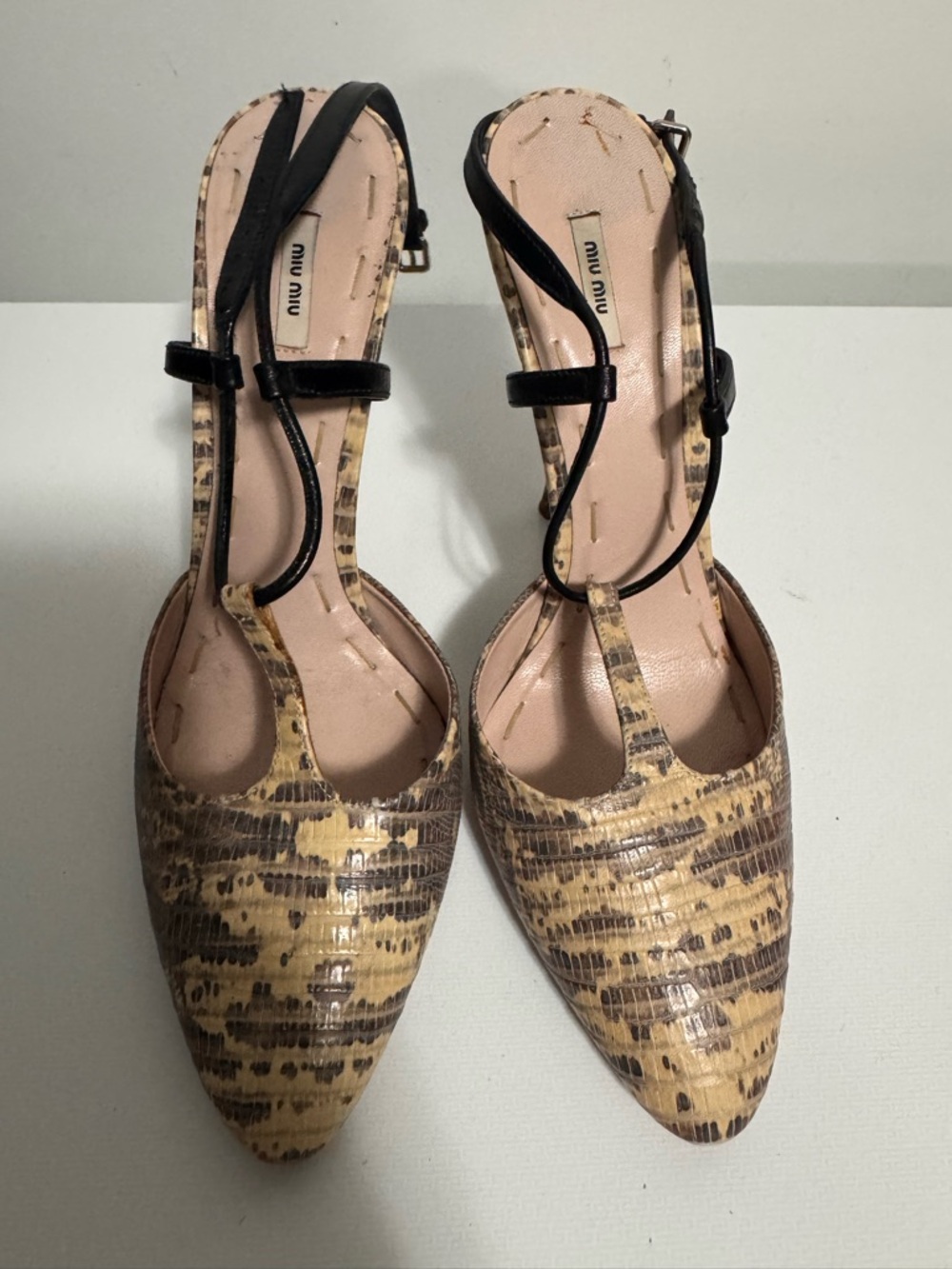 Miu Miu Lizard ankle strap heels